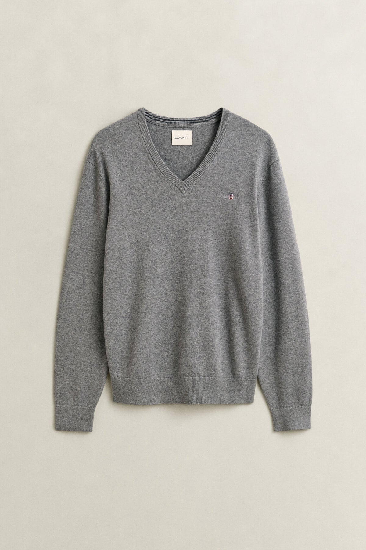 GANT - Classic Cotton V-Neck, Dark Grey Melange