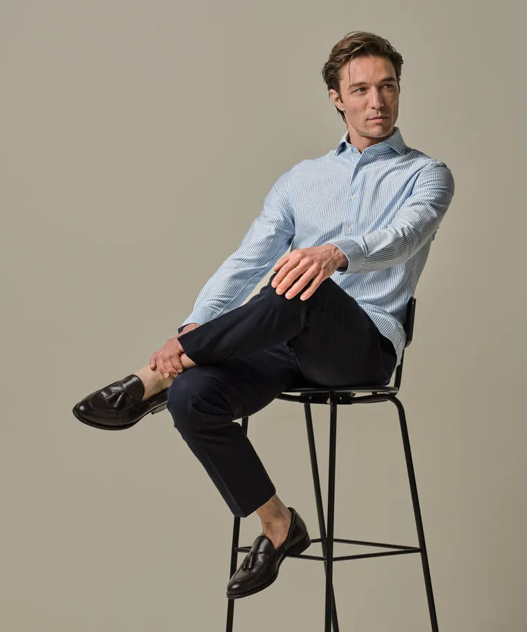 Profuomo - Japanese Knitted Cutaway SF Shirt, Blue Striped