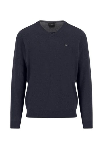 Fynch-Hatton- V-neck Marino Cashmere Sweater, Navy
