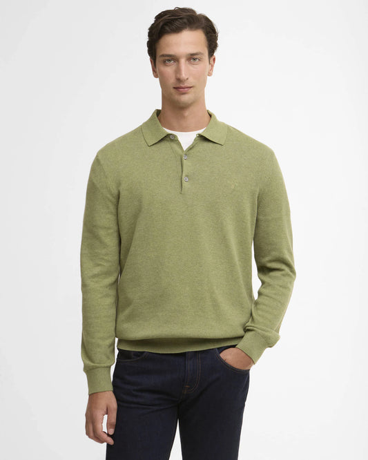 Barbour - Pima Cotton Long Sleeve Knitted Polo Shirt, Laurel Green
