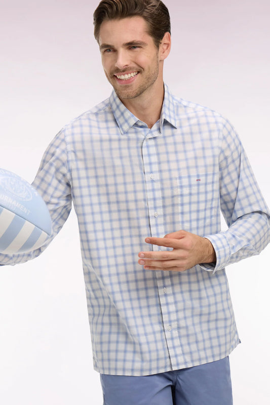 Eden Park - Checkered Straight-Cut Shirt, Light Blue