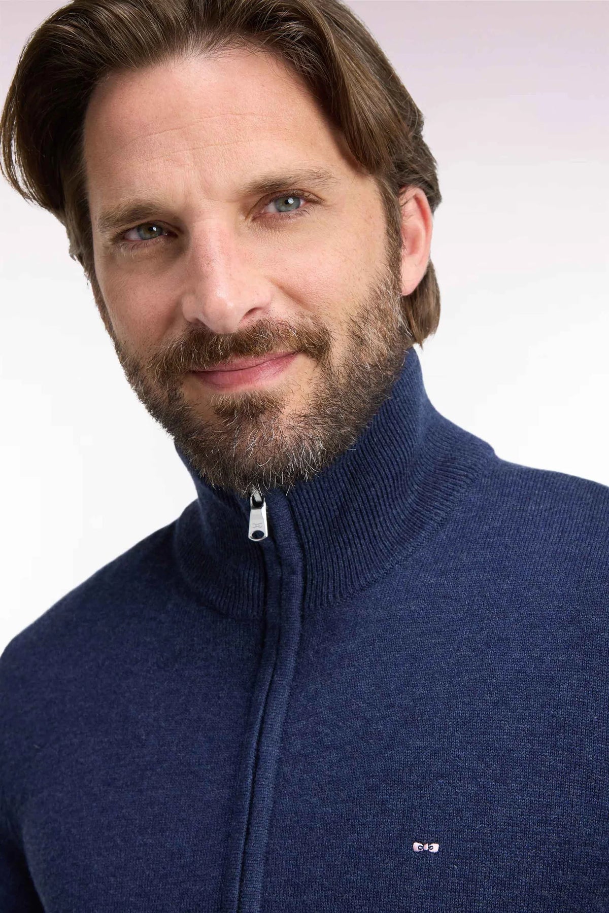 Eden Park - Wool Blend Full Zip Cardigan, Blue