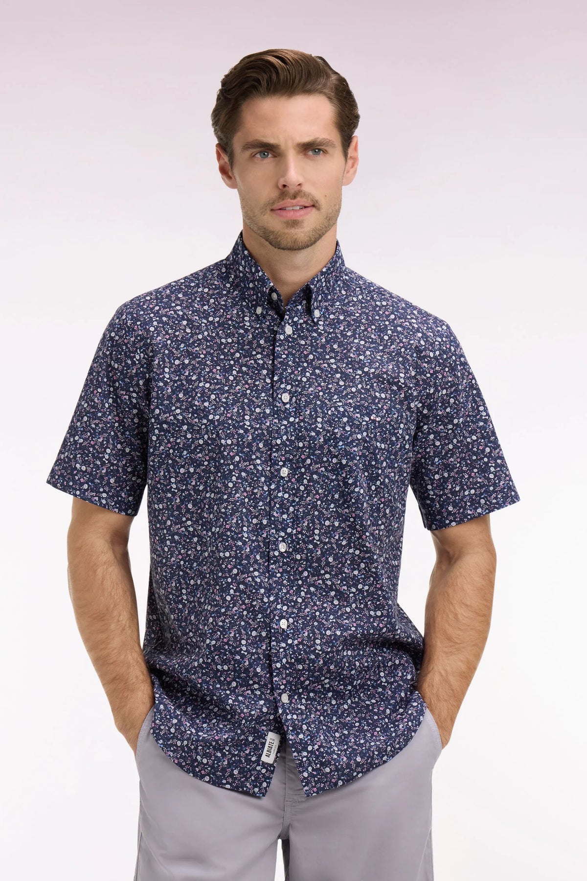 Eden Park - Short-Sleeve Cotton Poplin Shirt, Navy Floral