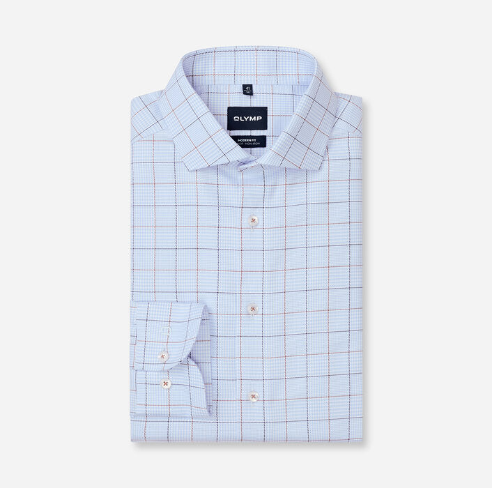 OLYMP - Luxor Modern Fit Royal Kent Business Shirt, Bleu Square Check