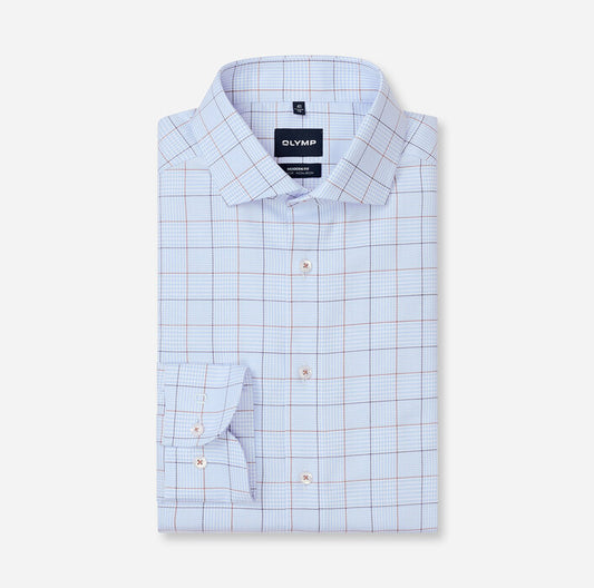 OLYMP - Luxor Modern Fit Royal Kent Business Shirt, Bleu Square Check