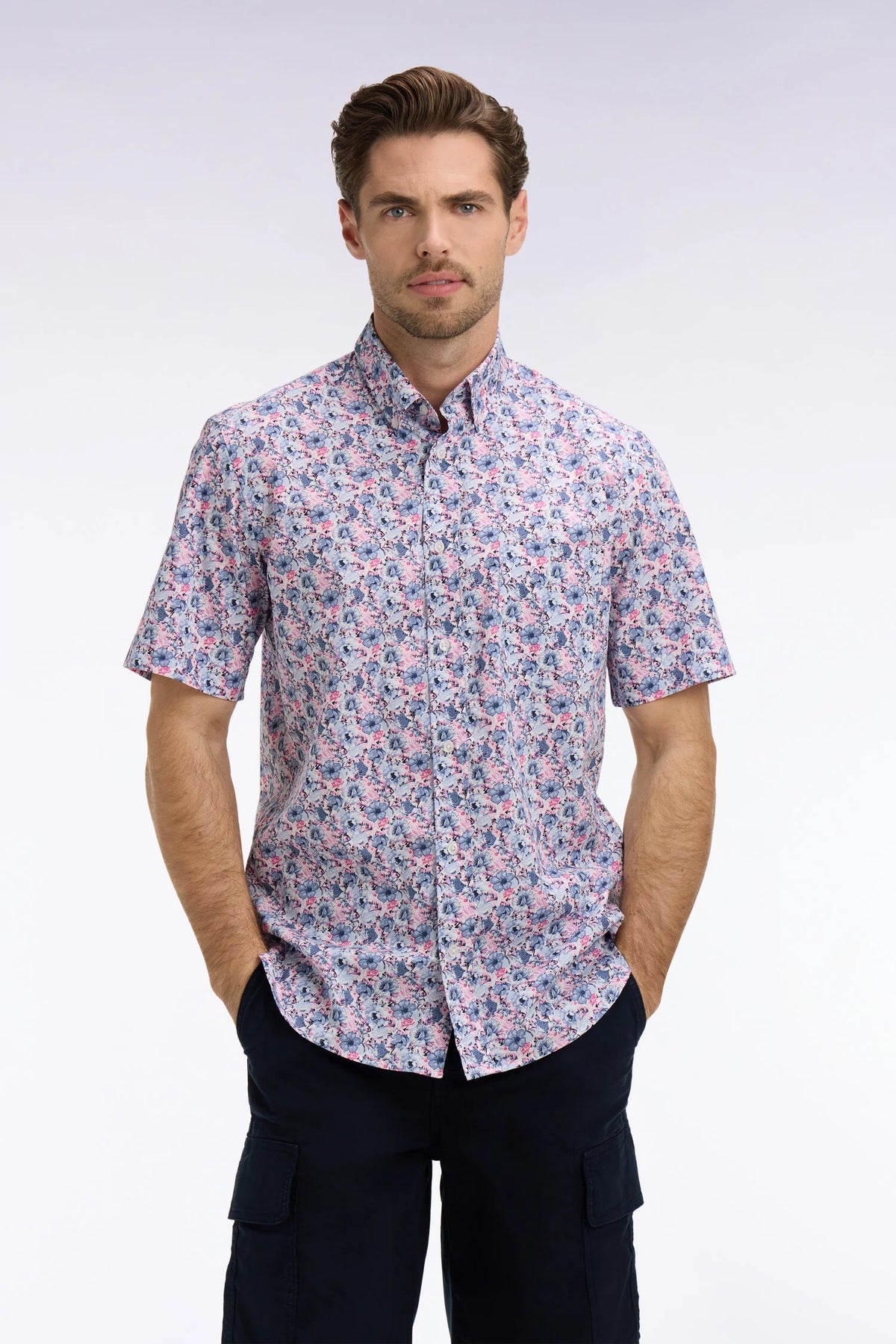 Eden Park - Short-Sleeve Cotton Shirt, Pink / Blue Floral