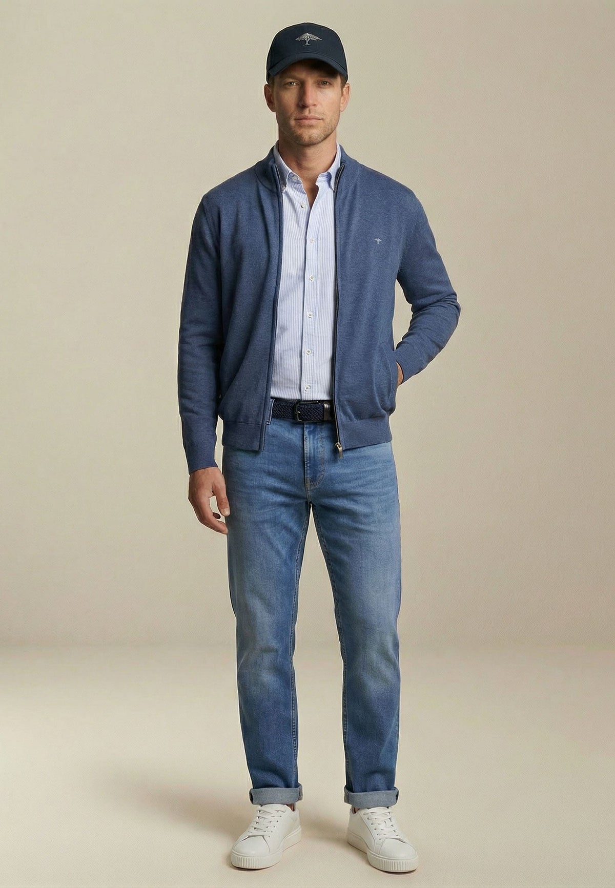 Fynch-Hatton - Full-Zip Knitted Sweater, Night