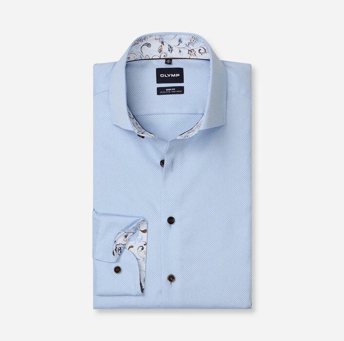 OLYMP - Level Five Body Fit Royal Kent Business Shirt, Bleu Textured