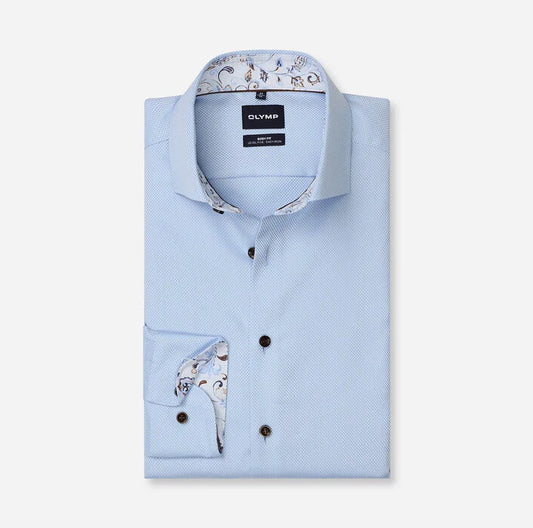 OLYMP - Level Five Body Fit Royal Kent Business Shirt, Bleu Textured