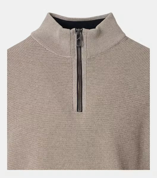 Casa Moda - Knit Troyer Half-Zip Sweater, Beige