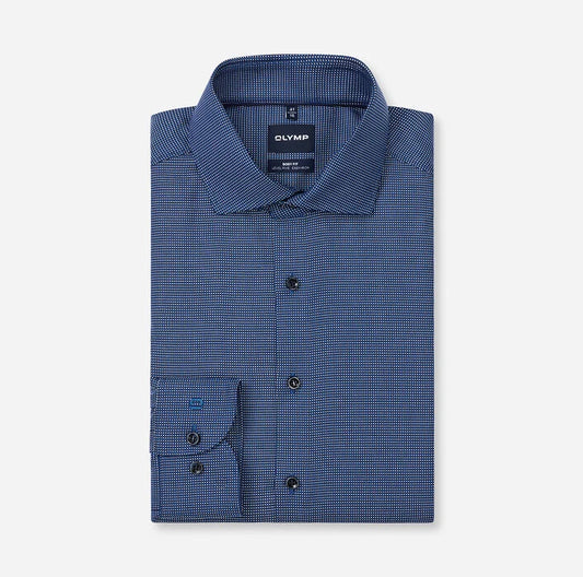 OLYMP - Level Five Body Fit Royal Kent Business Shirt, Marine Dotted