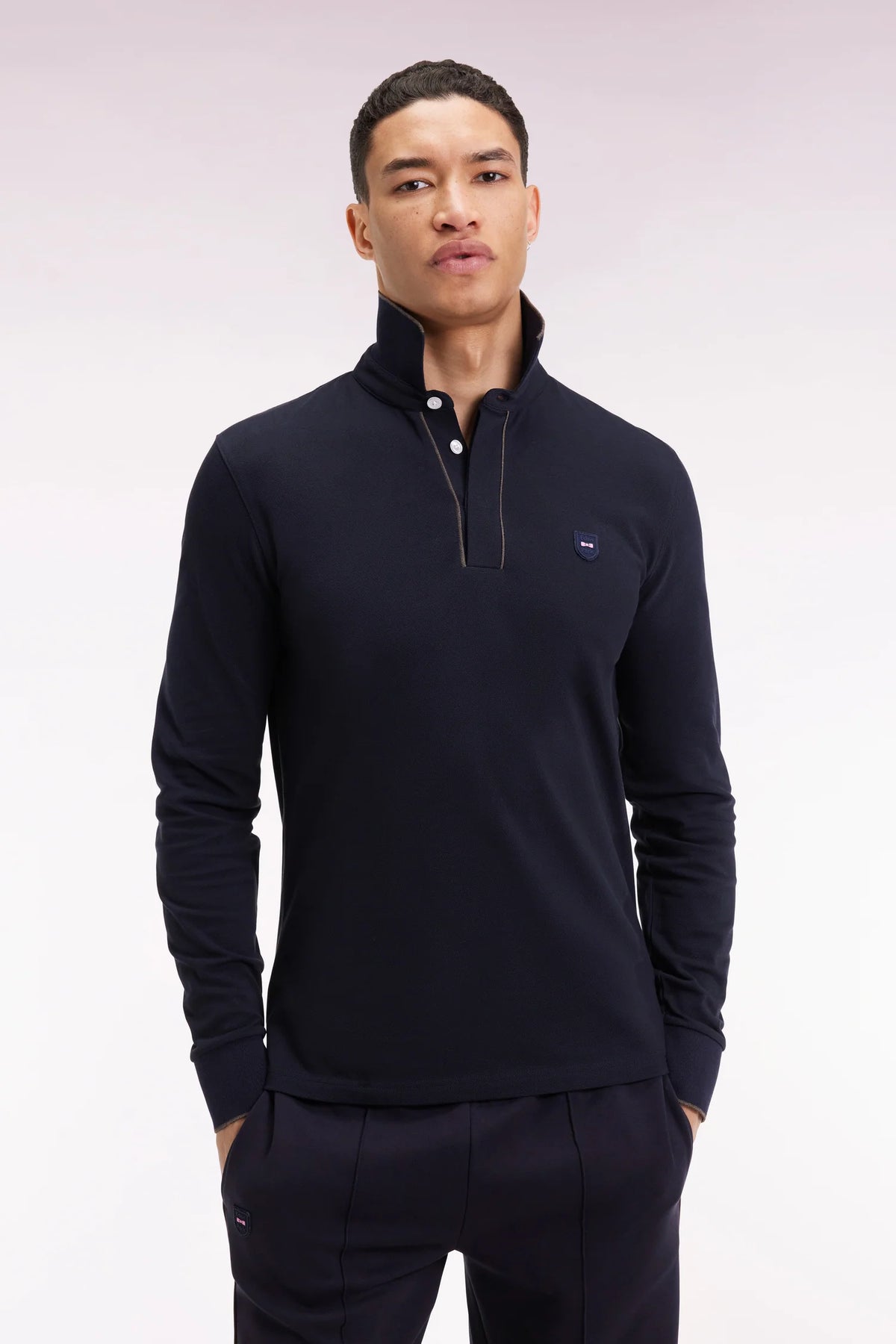 Eden Park - Long-sleeve Cotton Polo Shirt, Navy