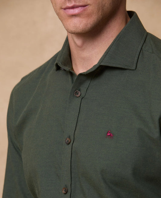 Magee - Tailored Fit Kippure Brushed Cotton Shirt, Forest Green