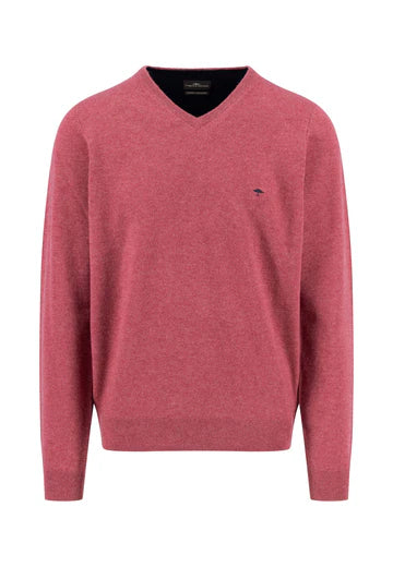 Fynch Hatton- V-neck Marino Cashmere Sweater, Berry