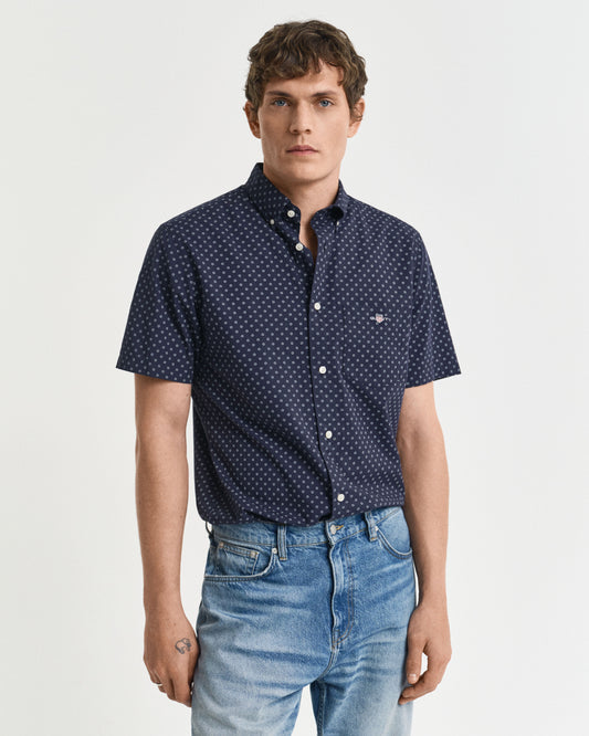 GANT - Reg Micro Print Short Sleeve Shirt, Evening Blue (XL & XXL)