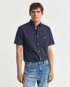 GANT - Reg Micro Print Short Sleeve Shirt, Evening Blue