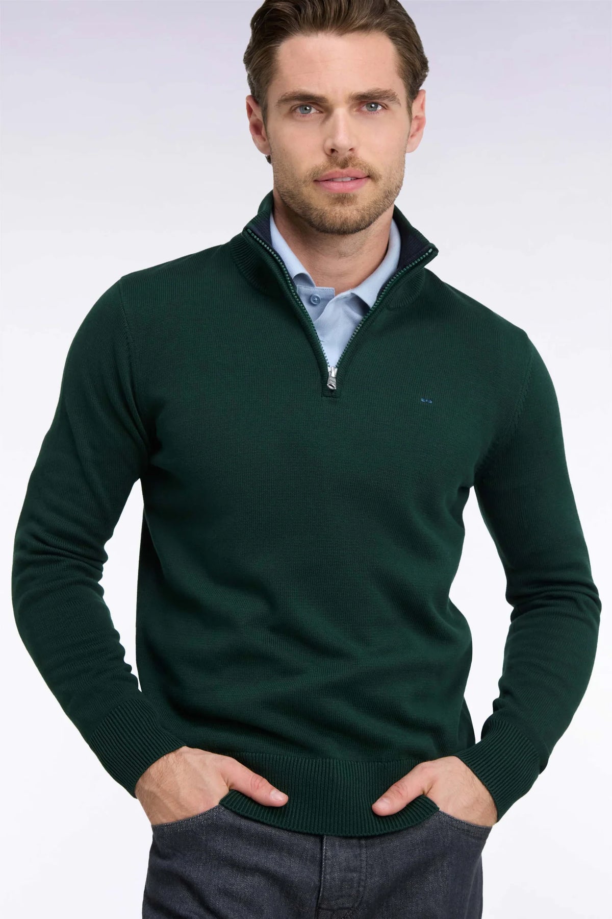 Eden Park - Cotton Trucker Neck Quarter-Zip, Green