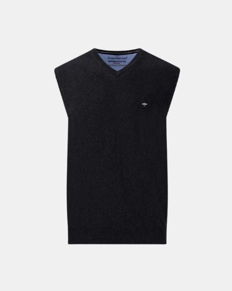 Fynch Hatton - Fine Knit V-Neck Sleeveless Pullover, Navy