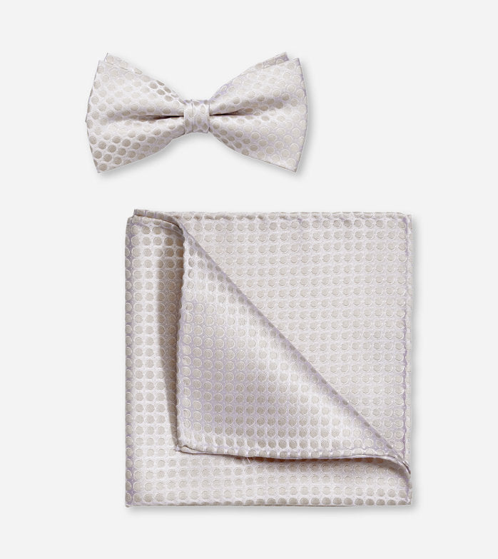 Olymp- Bow Tie/ Pocket Square Silk Pokadot Set, Nautral