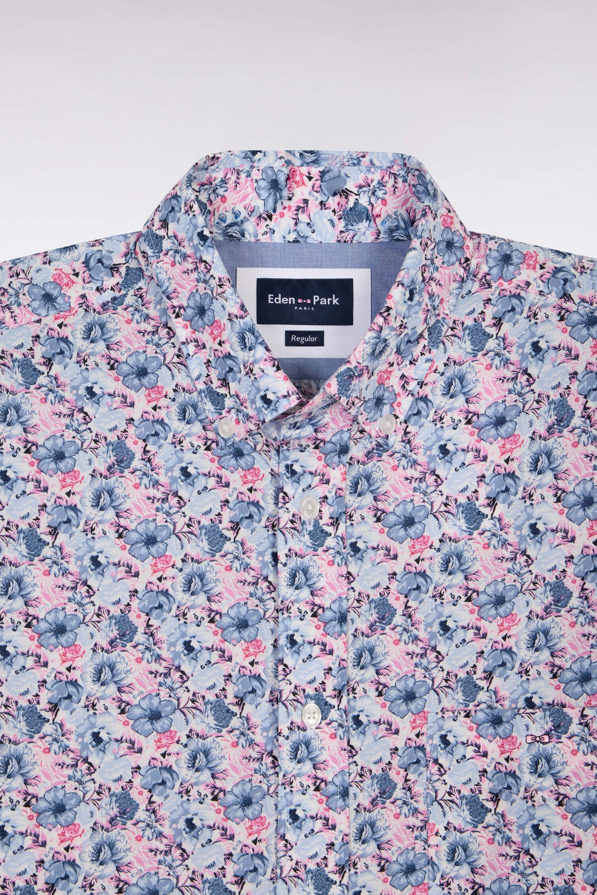 Eden Park - Short-Sleeve Cotton Shirt, Pink / Blue Floral