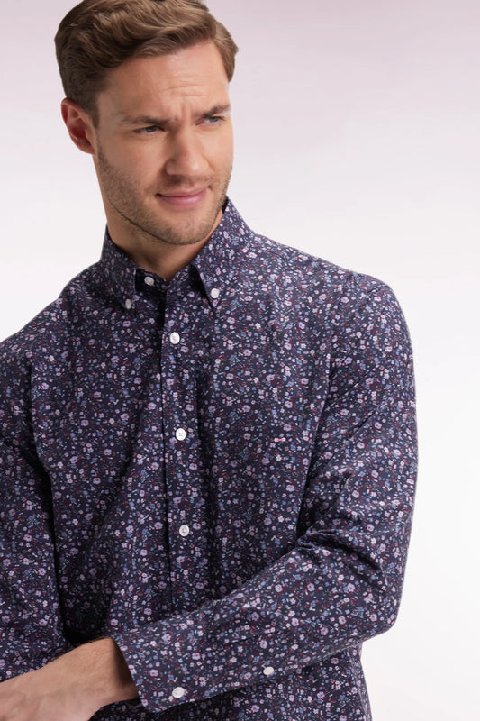 Eden Park - Cotton Straight-Cut Shirt, Navy Floral Pattern (L Only)