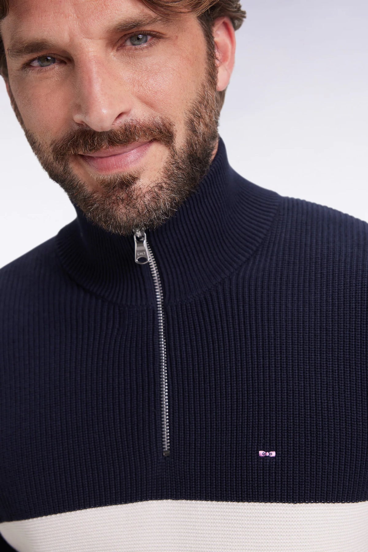 Eden Park - Heavy Cotton Trucker Neck Quarter-Zip, Navy / Brown (XXL Only)