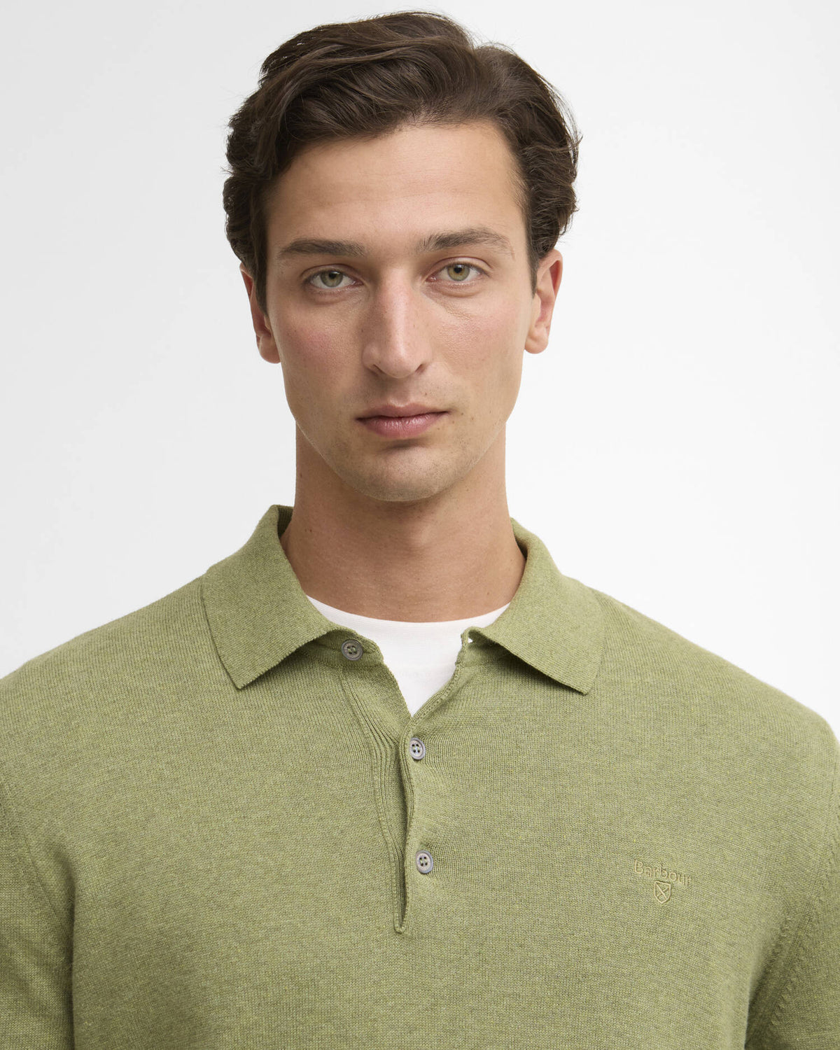 Barbour - Pima Cotton Long Sleeve Knitted Polo Shirt, Laurel Green