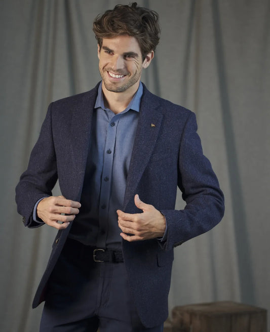 Magee - Classic Fit Ennis Blazer 55051, Blue Herringbone