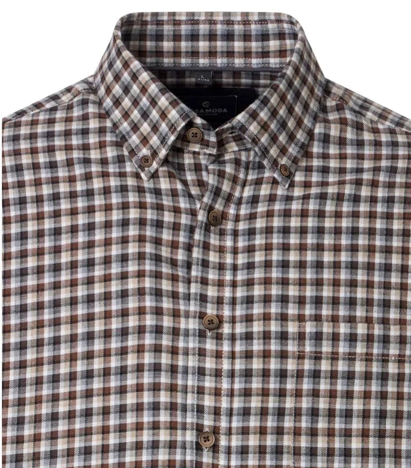 Case Moda - Brushed Cotton Casual Fit Shirt, Brown Check