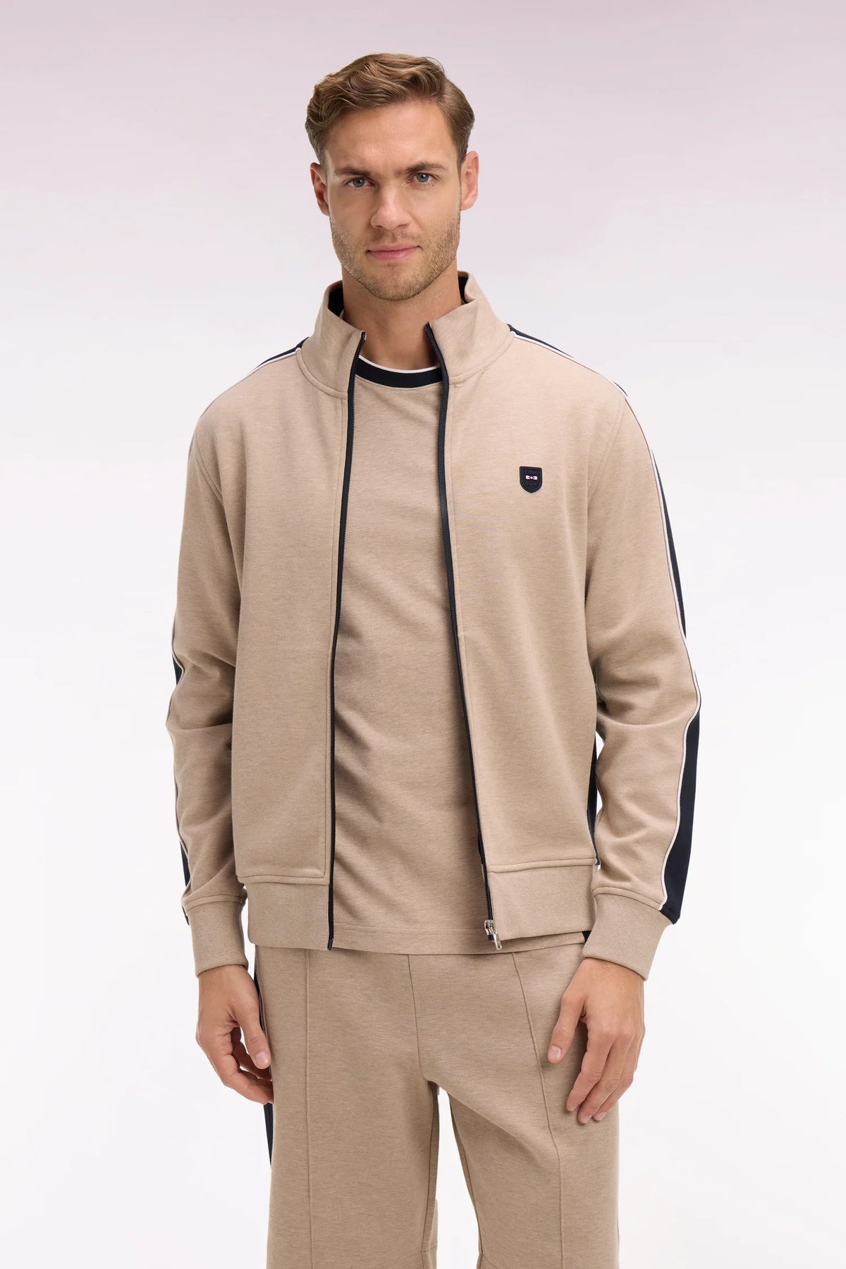 Eden Park - Interlock Zip-Up Sweatshirt, Beige Contrast