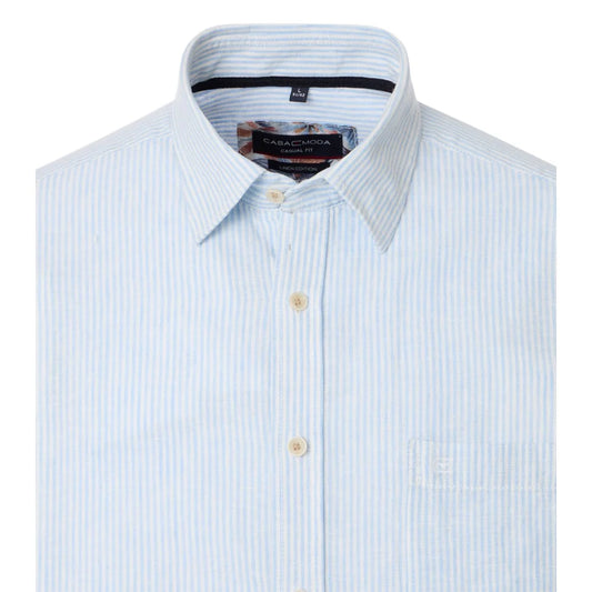 Casa Moda - Short Sleeve Linen Shirt, Blue Stripe