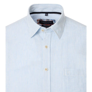 Casa Moda - Short Sleeve Linen Shirt, Blue Stripe