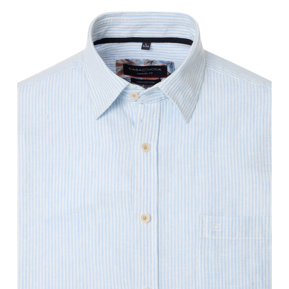 Casa Moda - Short Sleeve Linen Shirt, Blue Stripe