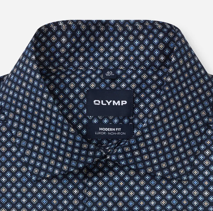 OLYMP - Luxor Modern Fit Global Kent Business Shirt, Marine Pattern