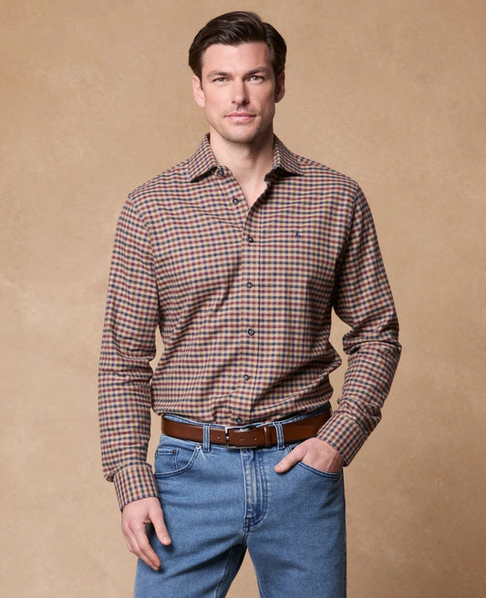 Magee - Classic Fit Nephin Cashmere Blend Shirt, Burgundy Gingham