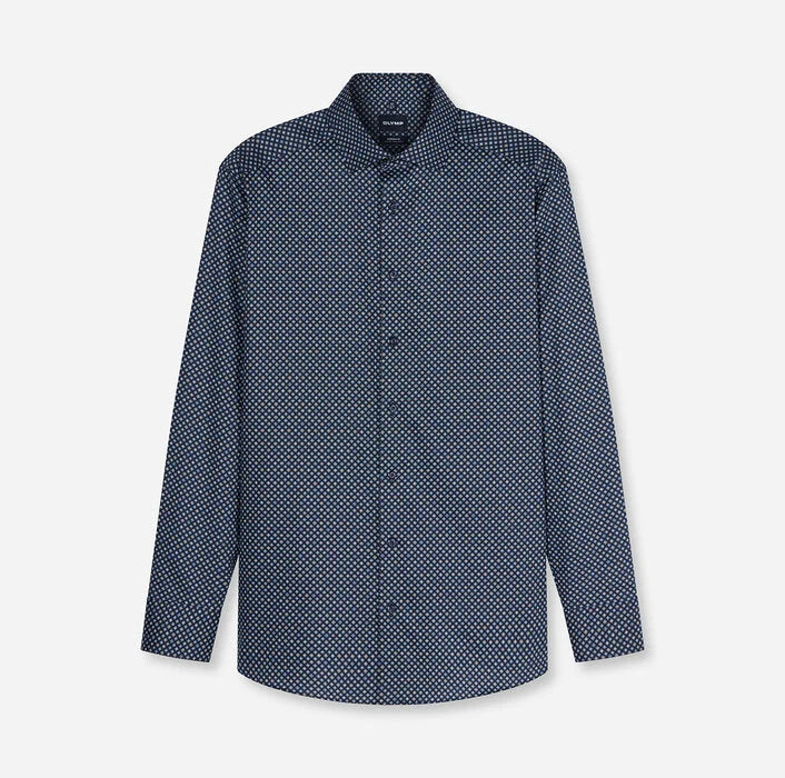 OLYMP - Luxor Modern Fit Global Kent Business Shirt, Marine Pattern