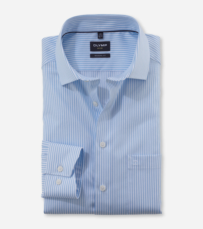 OLYMP - Luxor Business Shirt, Modern Fit, Global Kent, Striped Blue