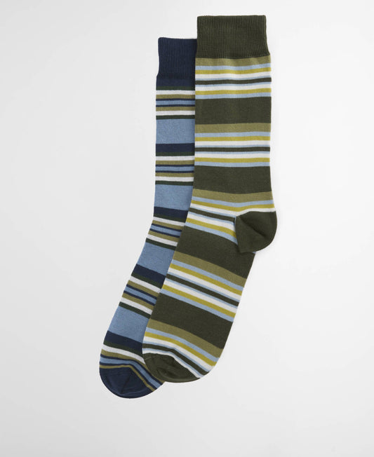 Barbour - Summer Stripe Socks, 2 Pack, Olive & Navy