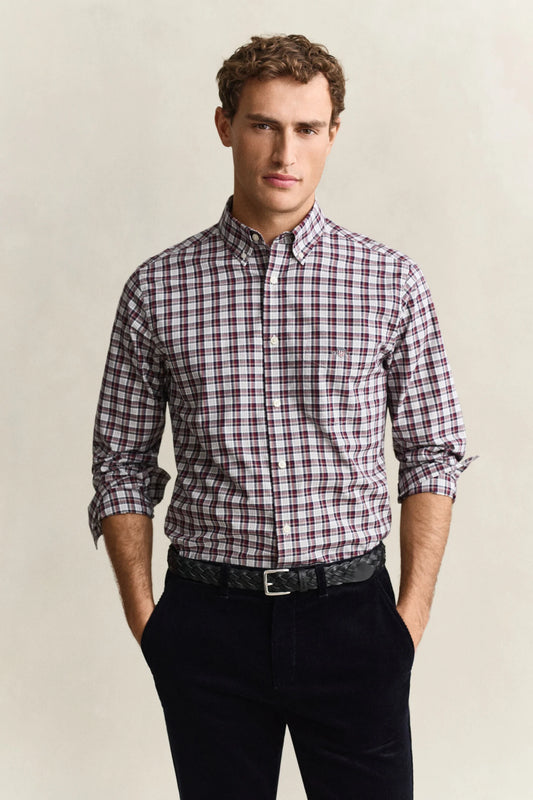 GANT - Reg Poplin Check Shirt, Deep Grape Vine