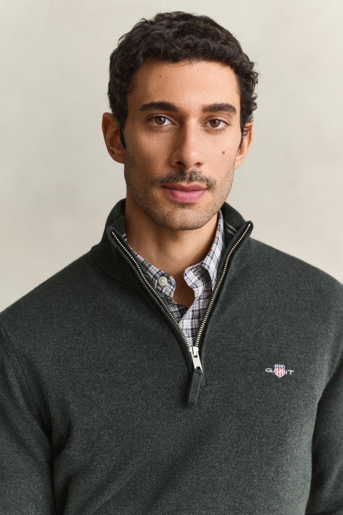 GANT - Superfine Lambswool Half Zip, Dark Moss Green