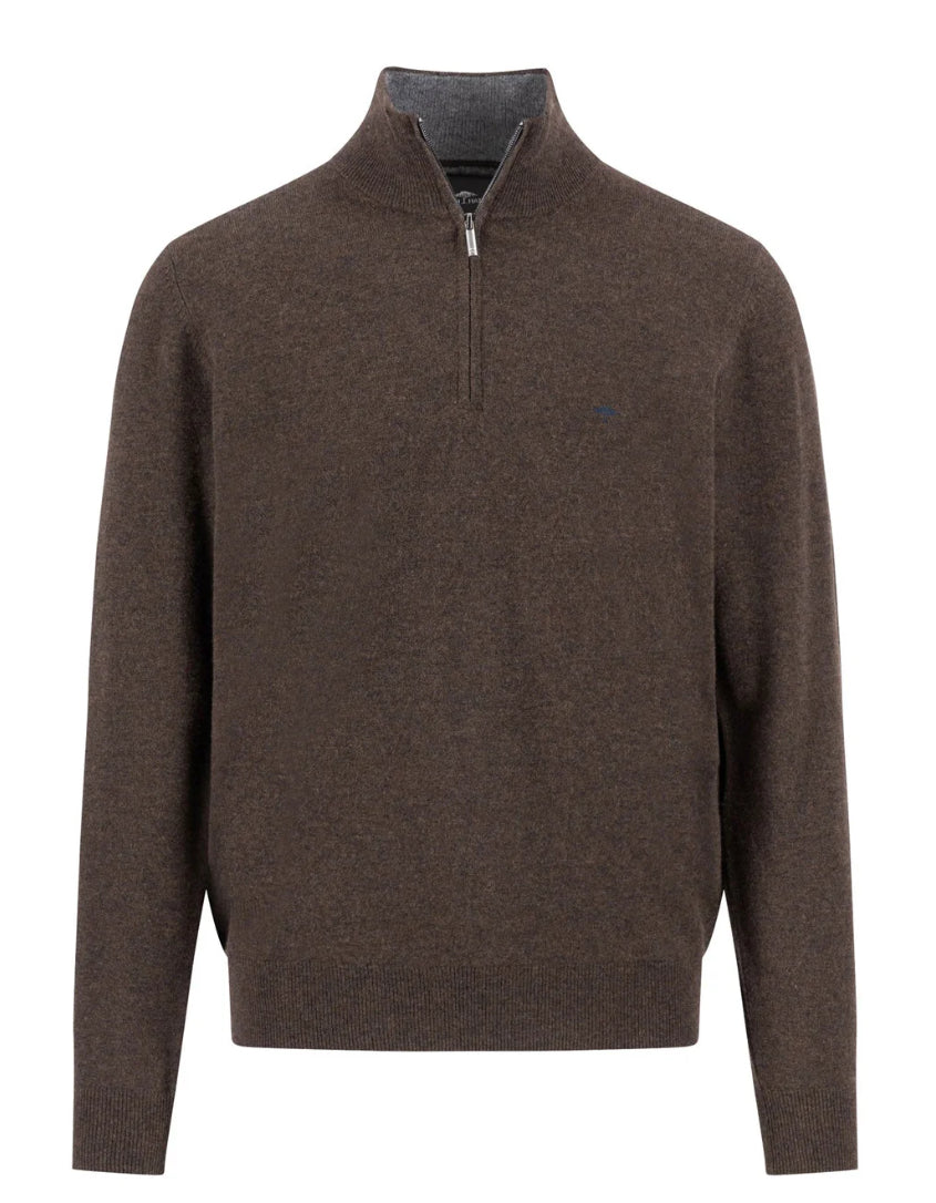 Fynch Hatton - Merino Cashmere, Quarter Zip, Dark Chocolate