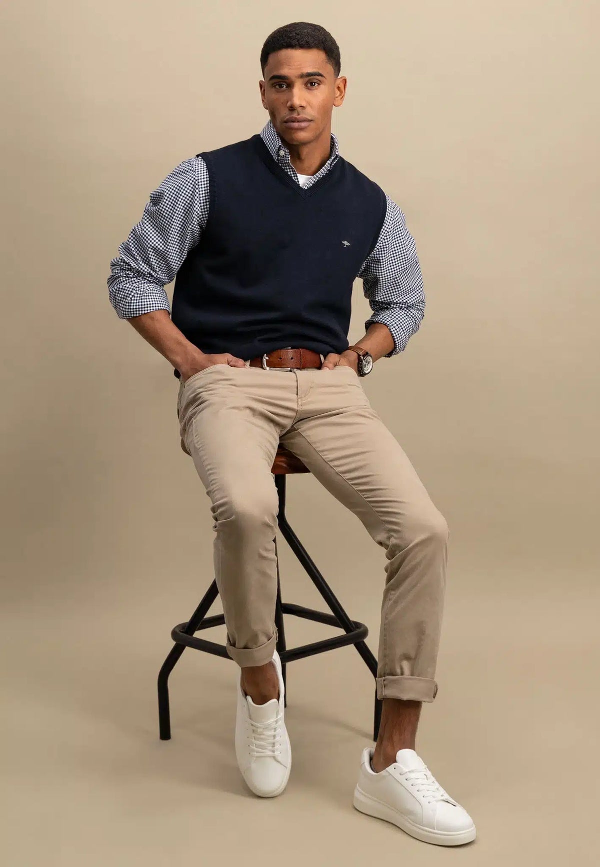 Fynch Hatton - Fine Knit V-Neck Sleeveless Pullover, Navy