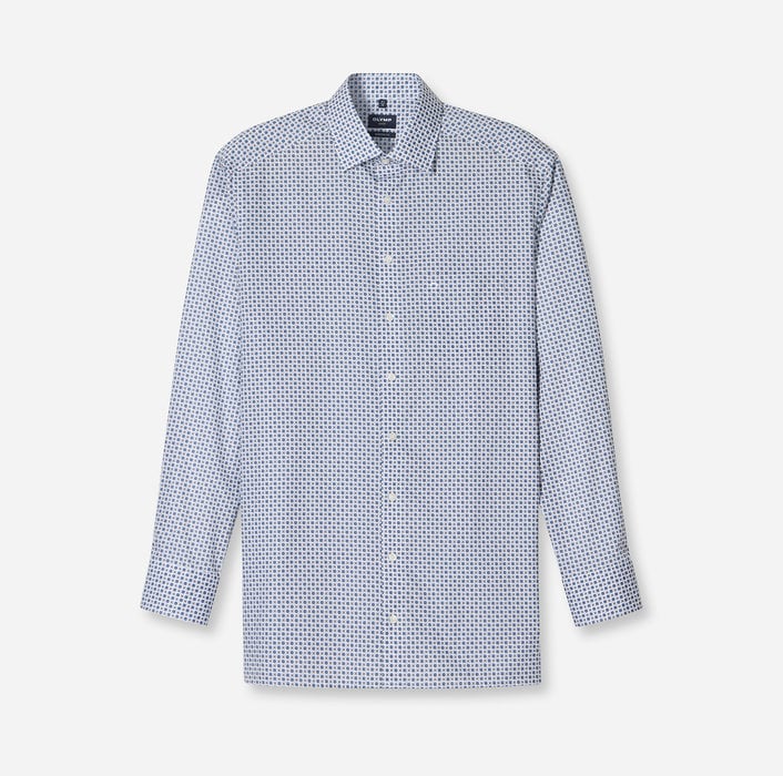 OLYMP - Luxor Modern Fit Business Shirt, New Kent, Marine / Brown Pattern