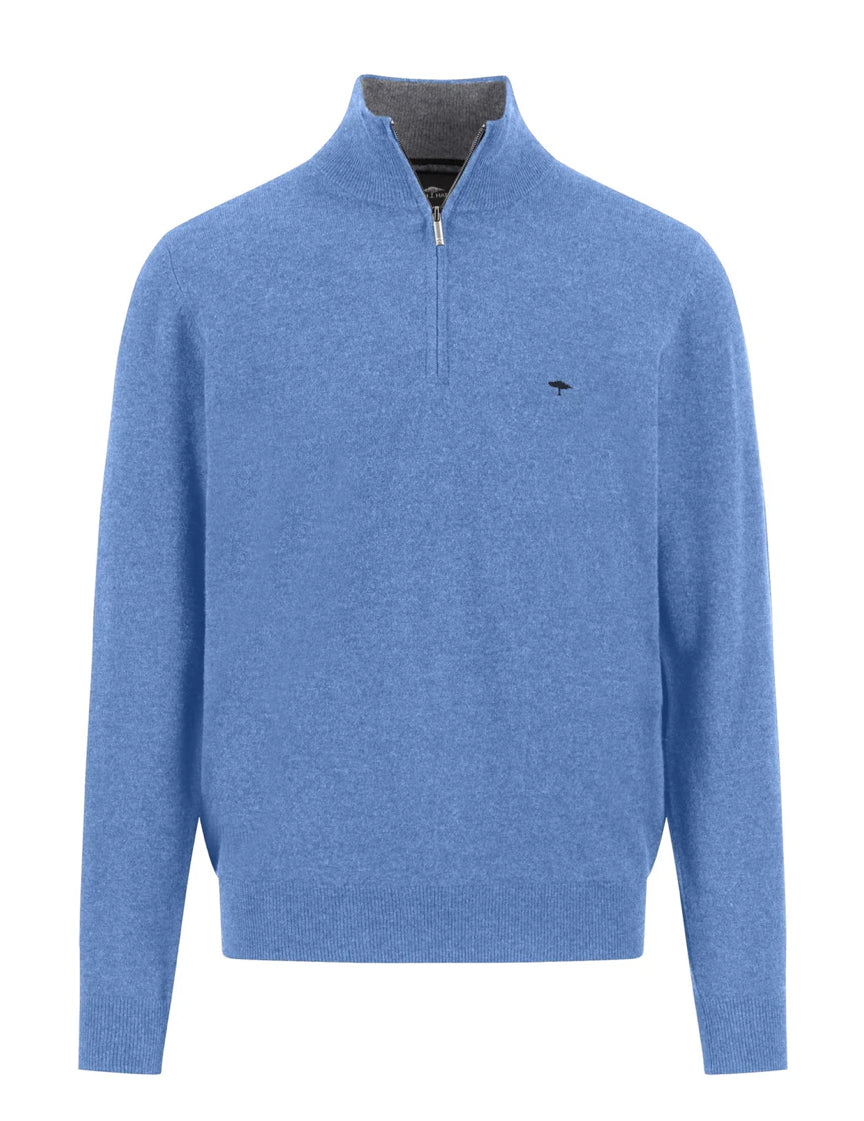 Fynch Hatton - Merino Cashmere, Quarter Zip, Crystal Blue