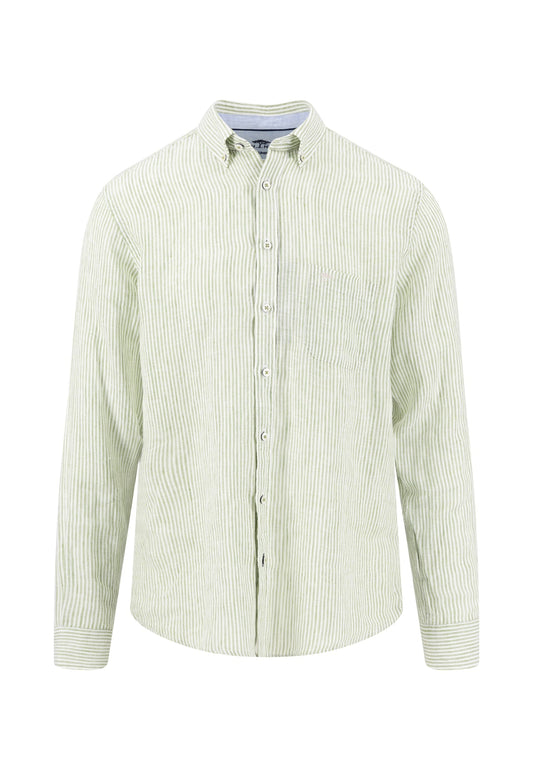 Fynch Hatton - Linen Striped Button-Down Shirt, Avocado