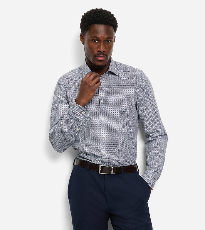 OLYMP - Level Five Body Fit Business Shirt, New York Kent, White Pattern