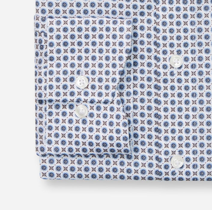 OLYMP - Luxor Modern Fit Business Shirt, New Kent, Marine / Brown Pattern