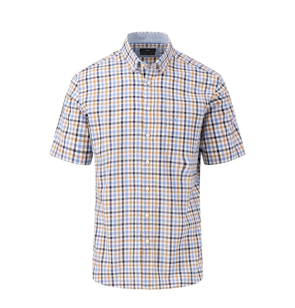Fynch Hatton - Short Sleeve Checkered Shirt, Navy