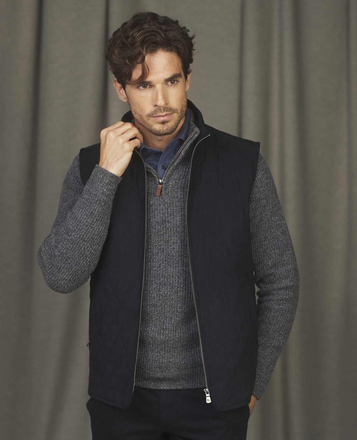 Magee - Fionn Fisherman Rib 1/4 Zip, Charcoal Grey