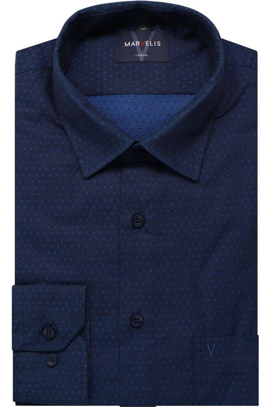 MarVelis - Casual Shirt, Navy Dots